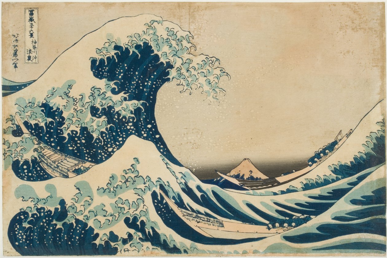 Sob a Onda de Kanagawa (impressão em bloco de madeira) de Katsushika Hokusai