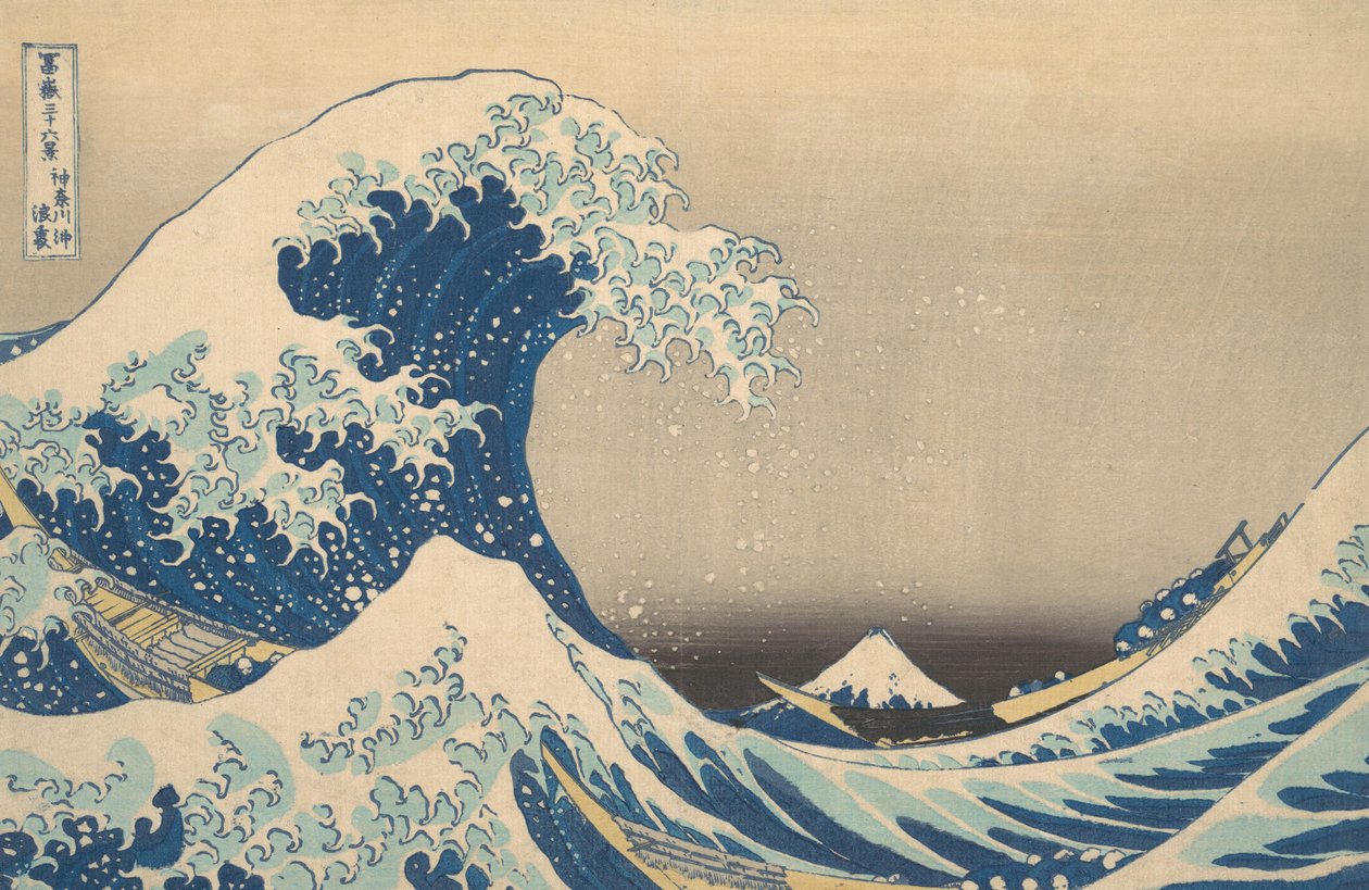 Sob a Onda de Kanagawa Kanagawa oki nami ura, também conhecida como A Grande Onda, ..., ca. 1830-32. de Katsushika Hokusai