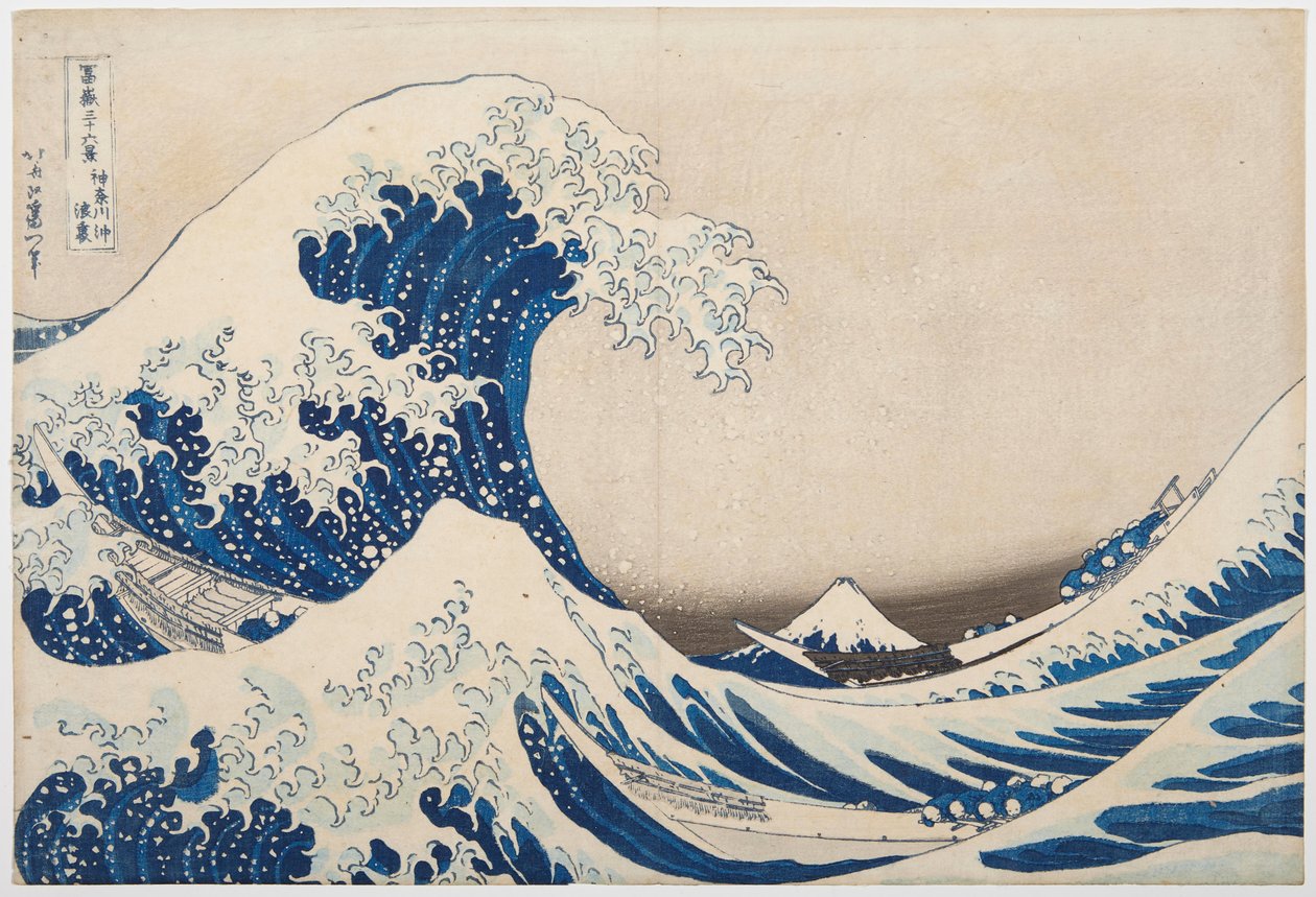 Sob a onda de Kanagawa", ou "A grande onda" da série "36 vistas do Monte Fuji", c.1830-31 (xilogravura) de Katsushika Hokusai