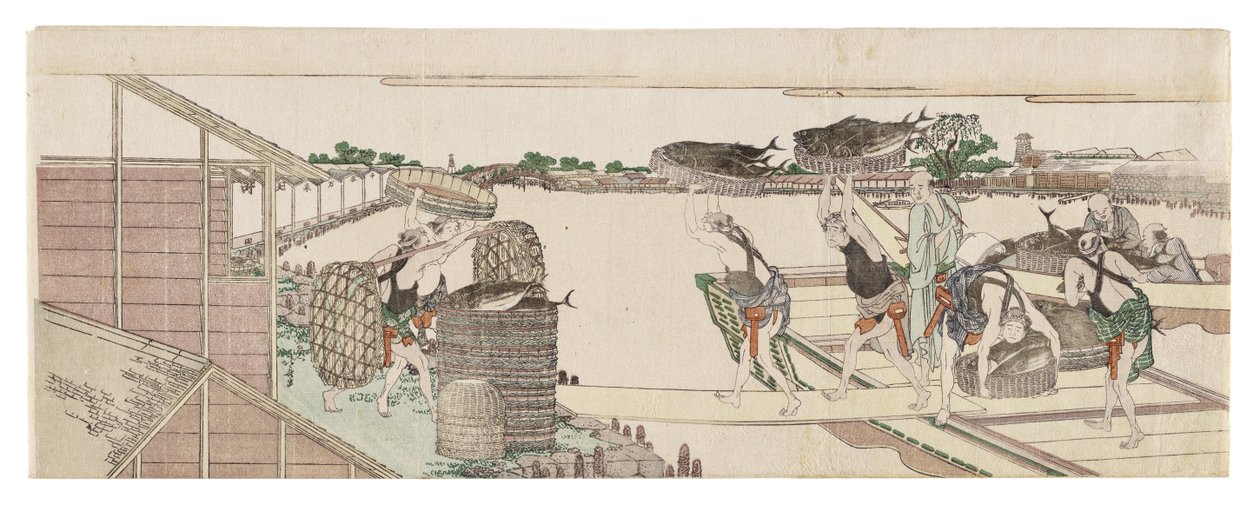 Descarregamento de bonito para comercialização de Katsushika Hokusai
