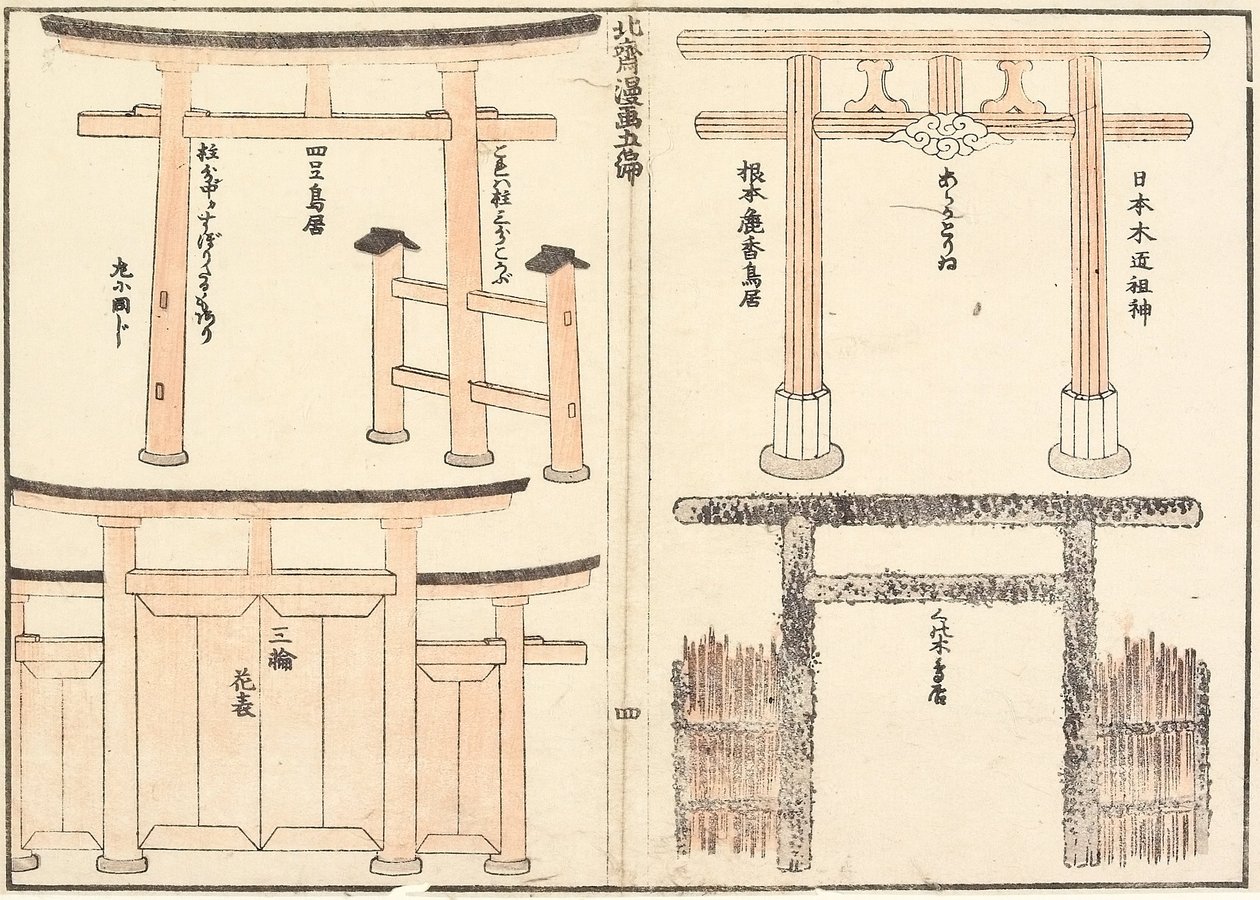 Vários tipos de arcos torii de Katsushika Hokusai