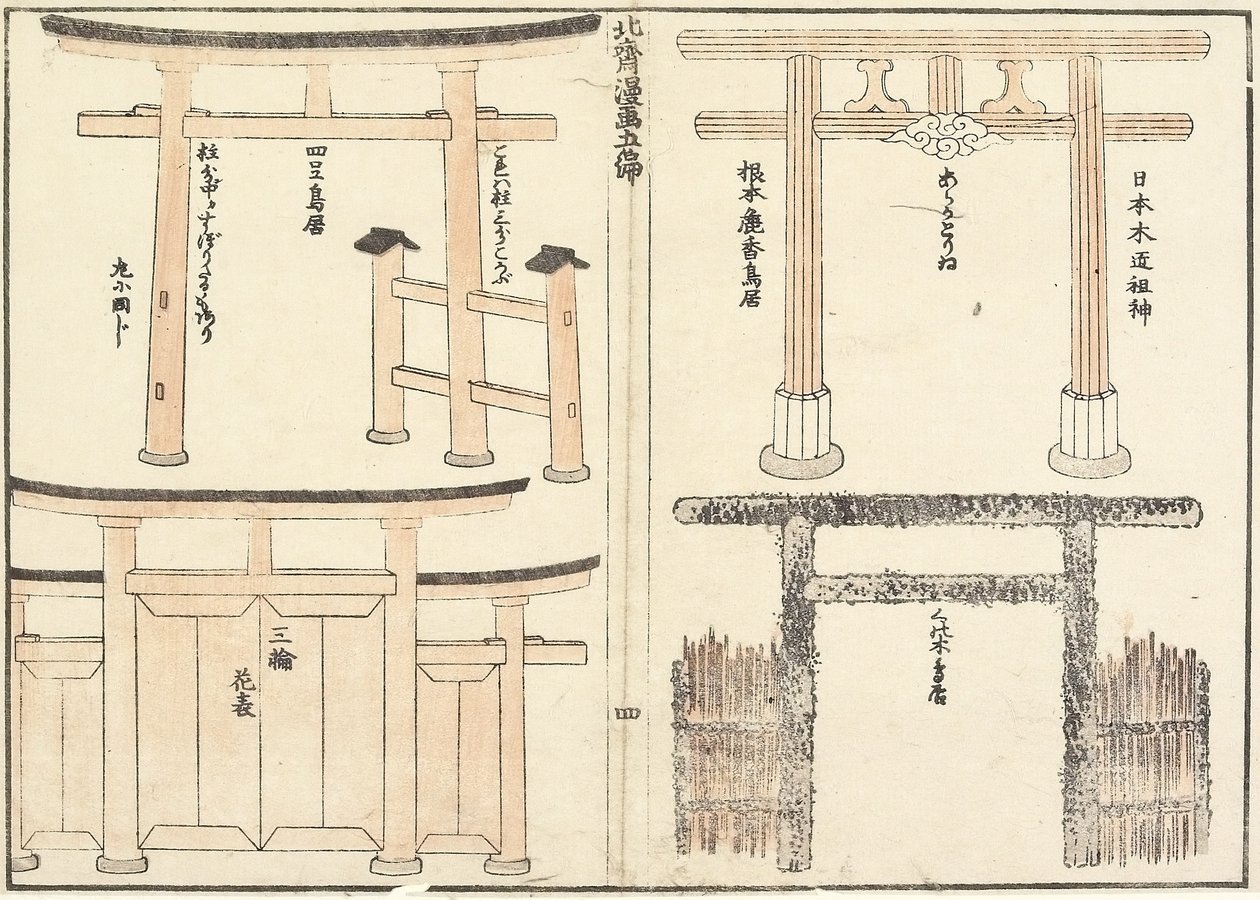 Vários tipos de arco Torii, 1816 de Katsushika Hokusai