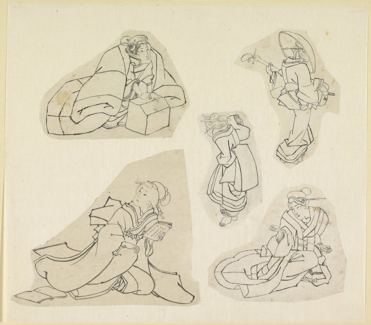 Cinco figuras femininas de Katsushika Hokusai