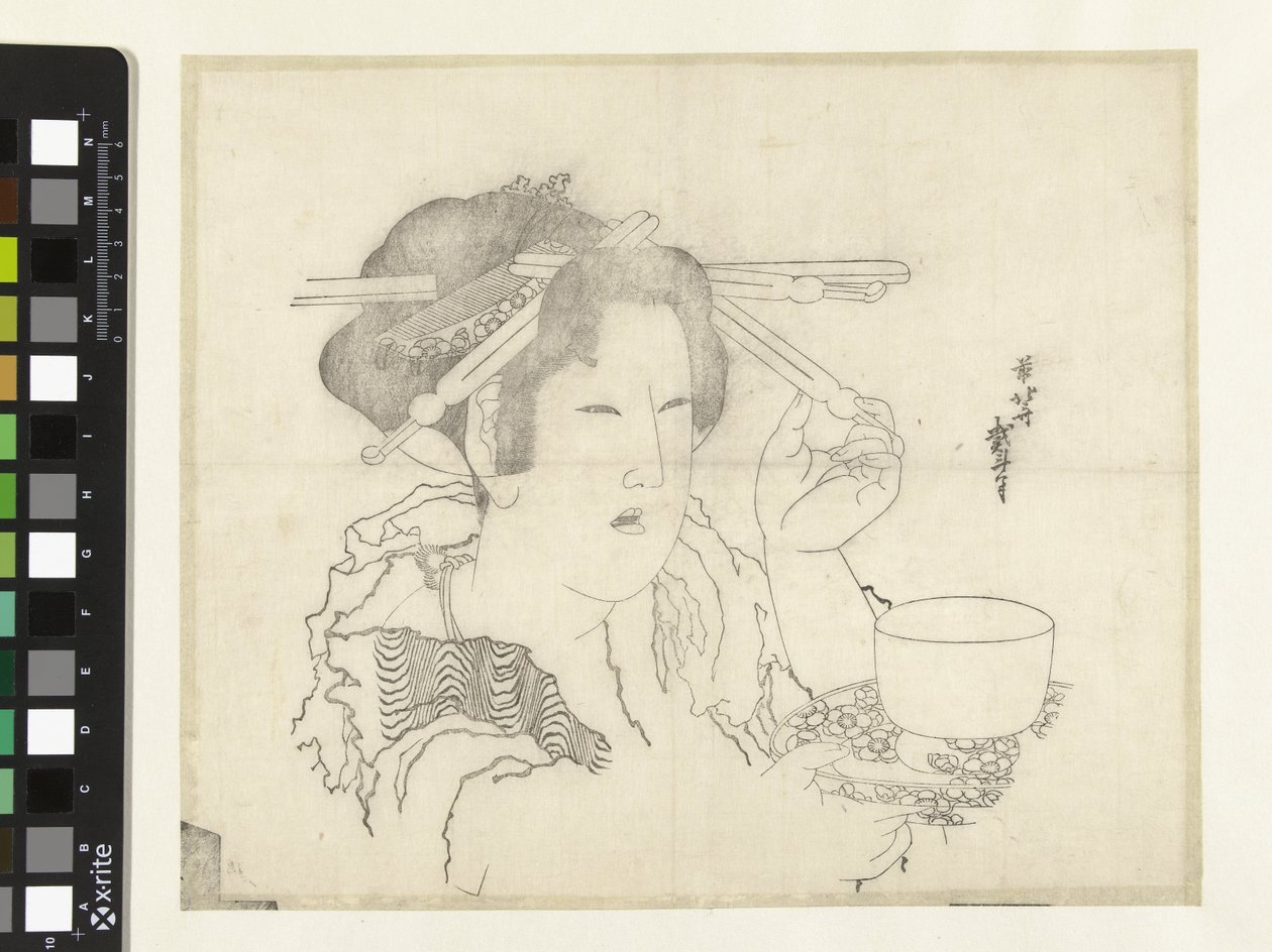 Mulher com chávena de chá de Katsushika Hokusai