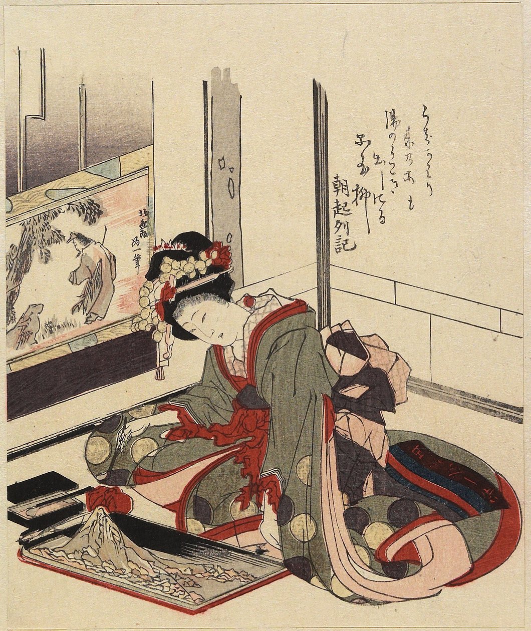 Mulher organizando Bonkei, 1820-1834 de Katsushika Hokusai