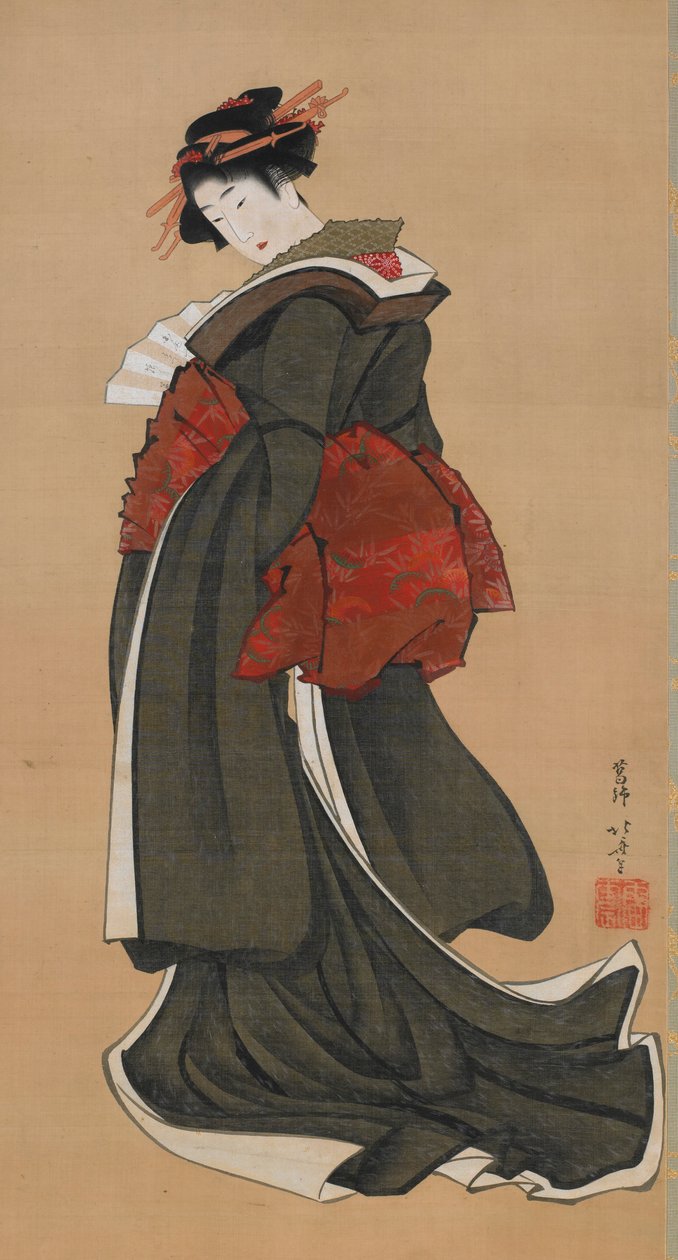Mulher segurando um leque, período Edo, ca. 1810-1811. de Katsushika Hokusai