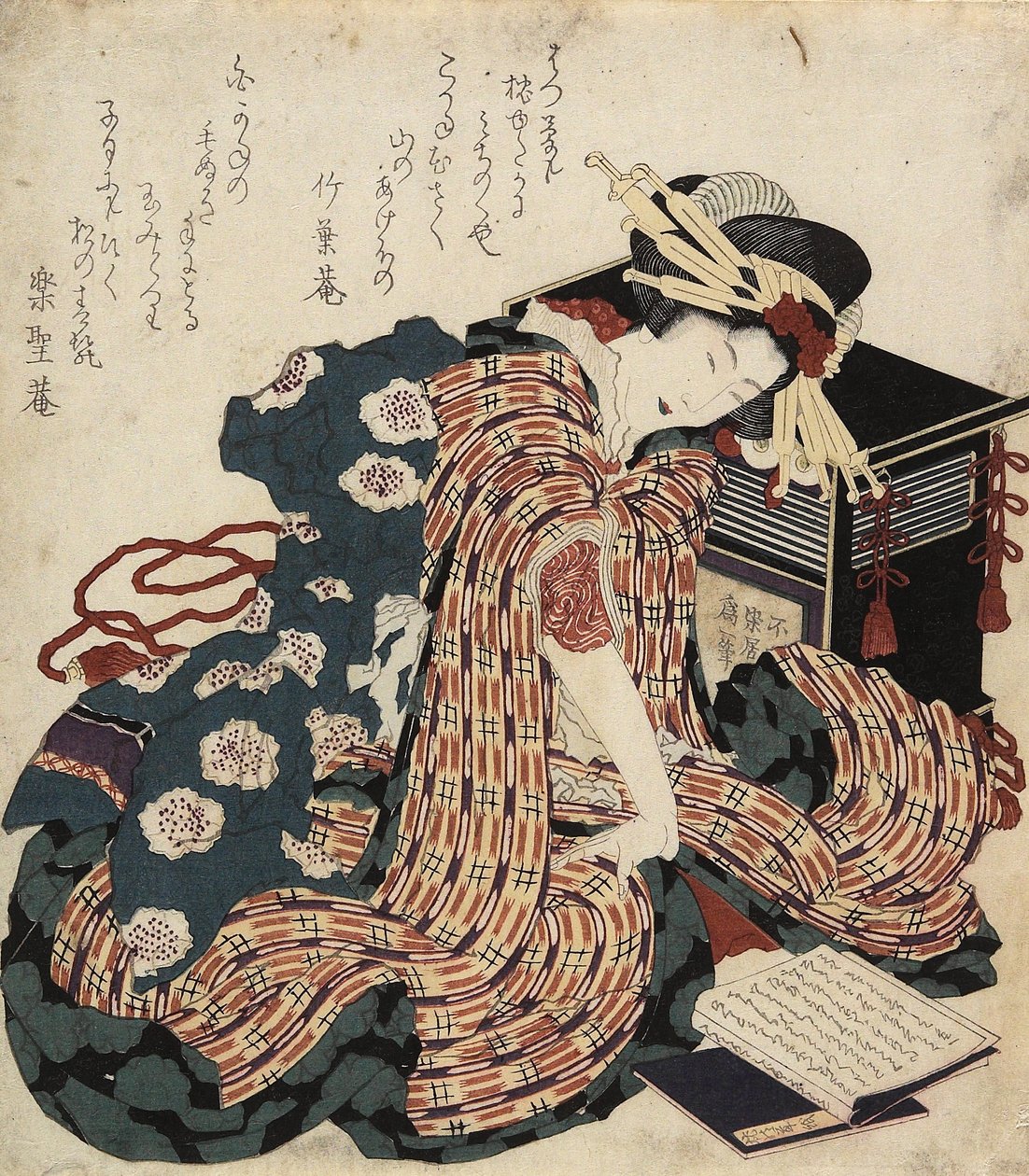 Mulher lendo um livro, 1822 de Katsushika Hokusai