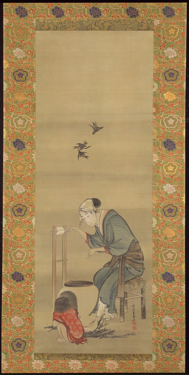 Mulher a fiar seda de Katsushika Hokusai