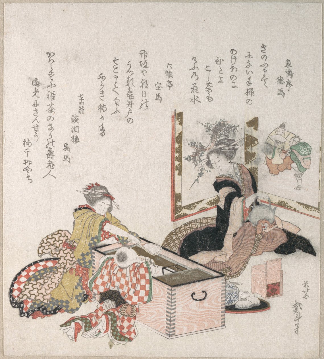 Mulheres a preparar chá à volta do braseiro de Katsushika Hokusai