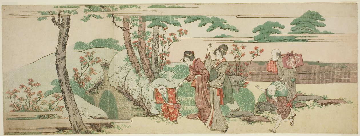 Mulheres e crianças para um piquenique de Katsushika Hokusai