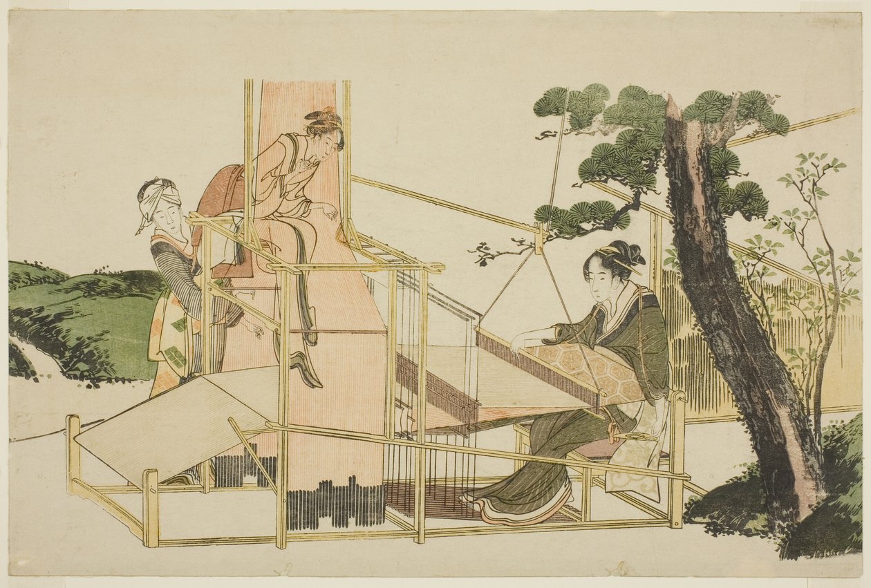 Mulheres tecendo em um tear de Katsushika Hokusai