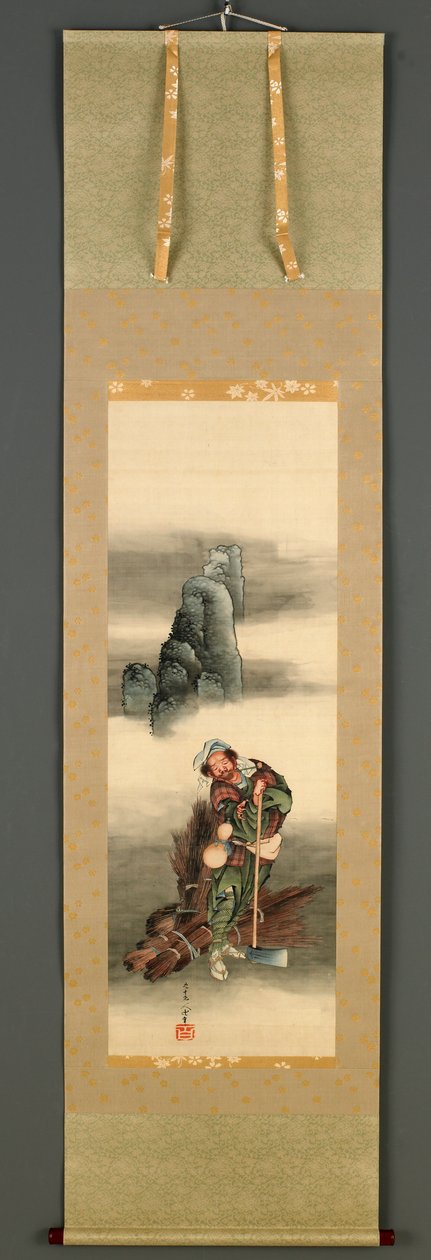 Lenhador, Período Edo, 1849 (tinta e cor de seda) de Katsushika Hokusai