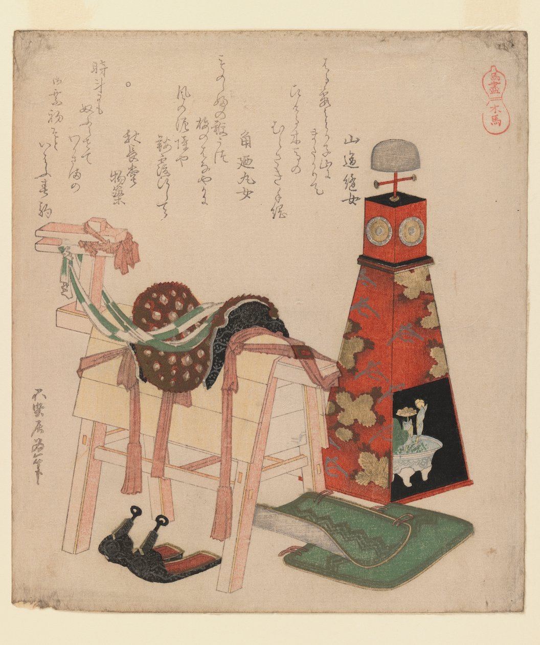 Cavalo de madeira, da série Cavalos, 1822 (xilogravura, surimono) de Katsushika Hokusai