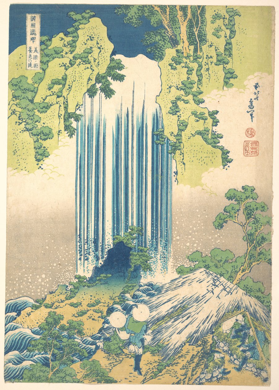 Cascata de Yōrō, na província de Mino (Mino no Yōrō no taki), da série «Um passeio pelas cascatas de várias províncias» (Shokoku taki meguri) de Katsushika Hokusai
