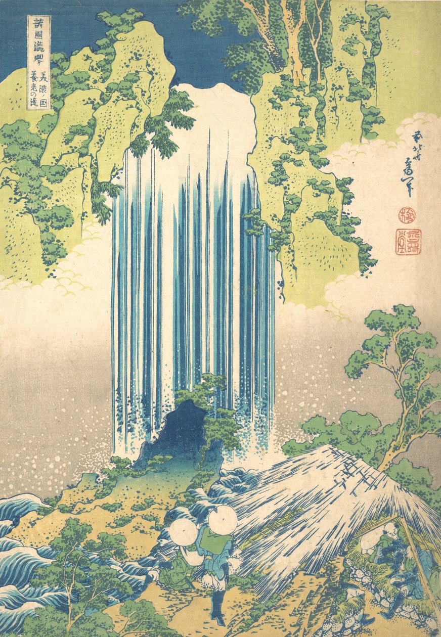 Cachoeira Yoro na província de Mino Mino no Yoro no taki, da série A Tour of Wate..., ca. 1832. de Katsushika Hokusai