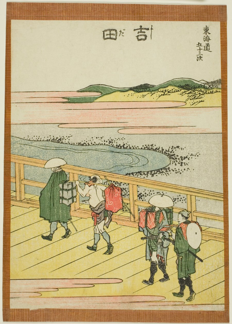 Yoshida, da série "Cinquenta e três estações do Tokaido (Tokaido gojusan tsugi)" de Katsushika Hokusai