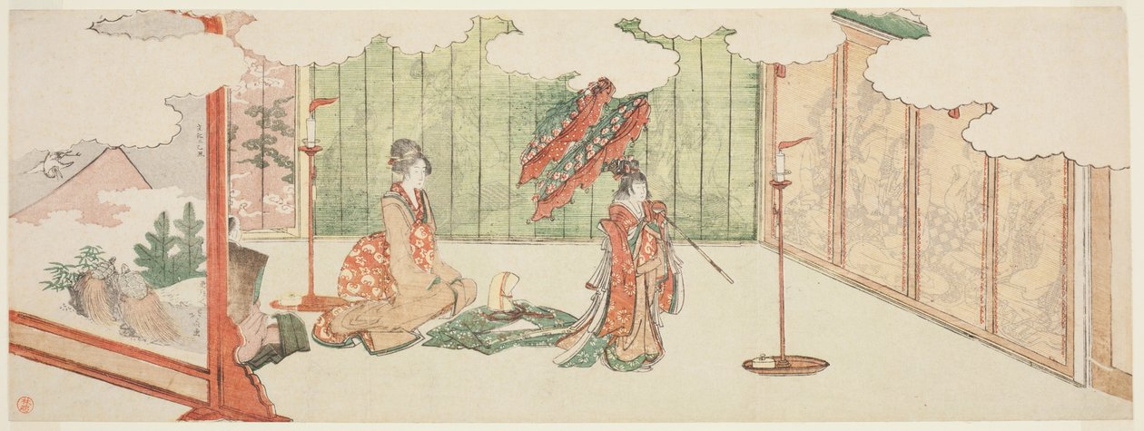 Jovem rapariga a dançar na mansão de um nobre de Katsushika Hokusai
