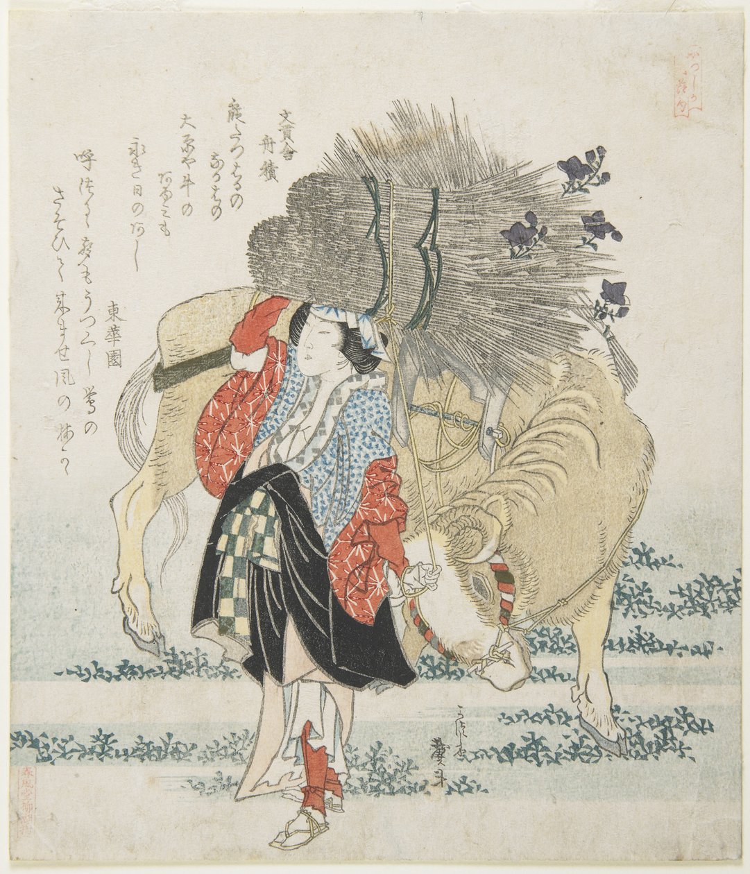 (Vendedor de madeira O_hara e uma vaca), c. 1830-1836 de Katsushika II Taito
