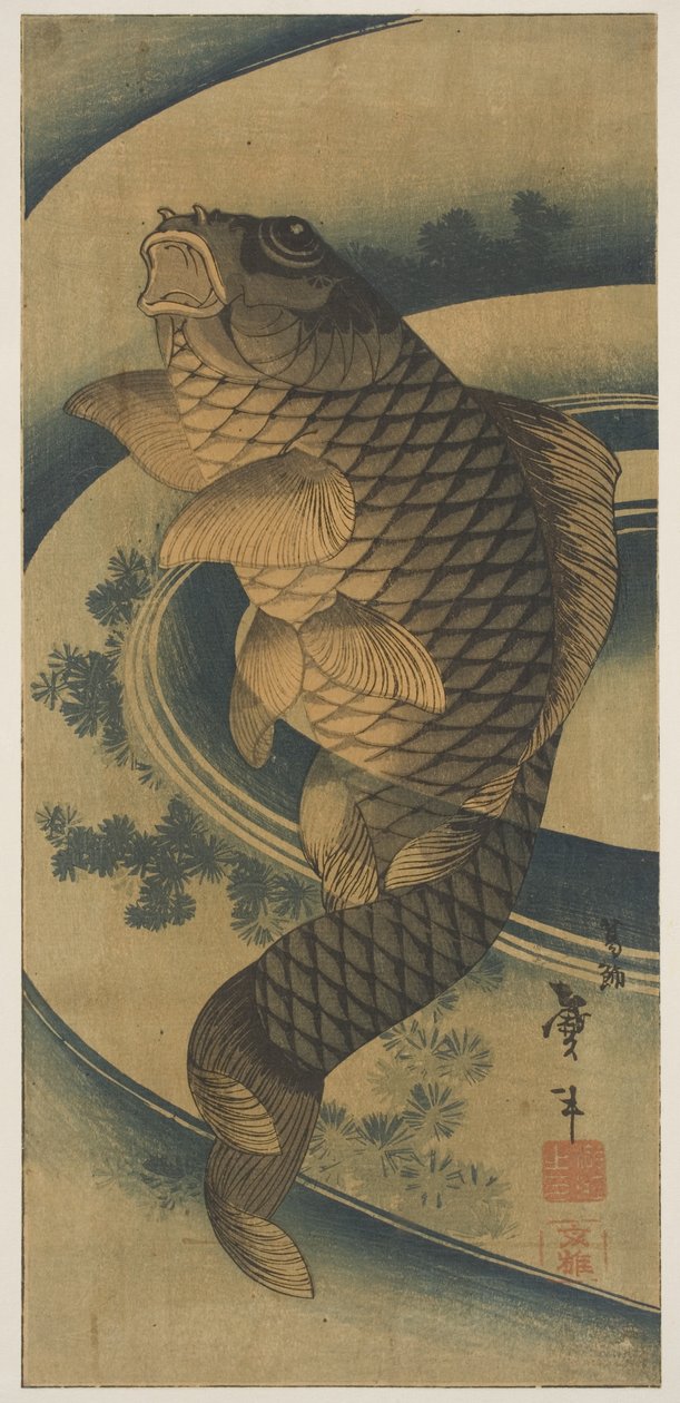 Uma carpa em um redemoinho de água (impressão em xilogravura) de Katsushika II Taito
