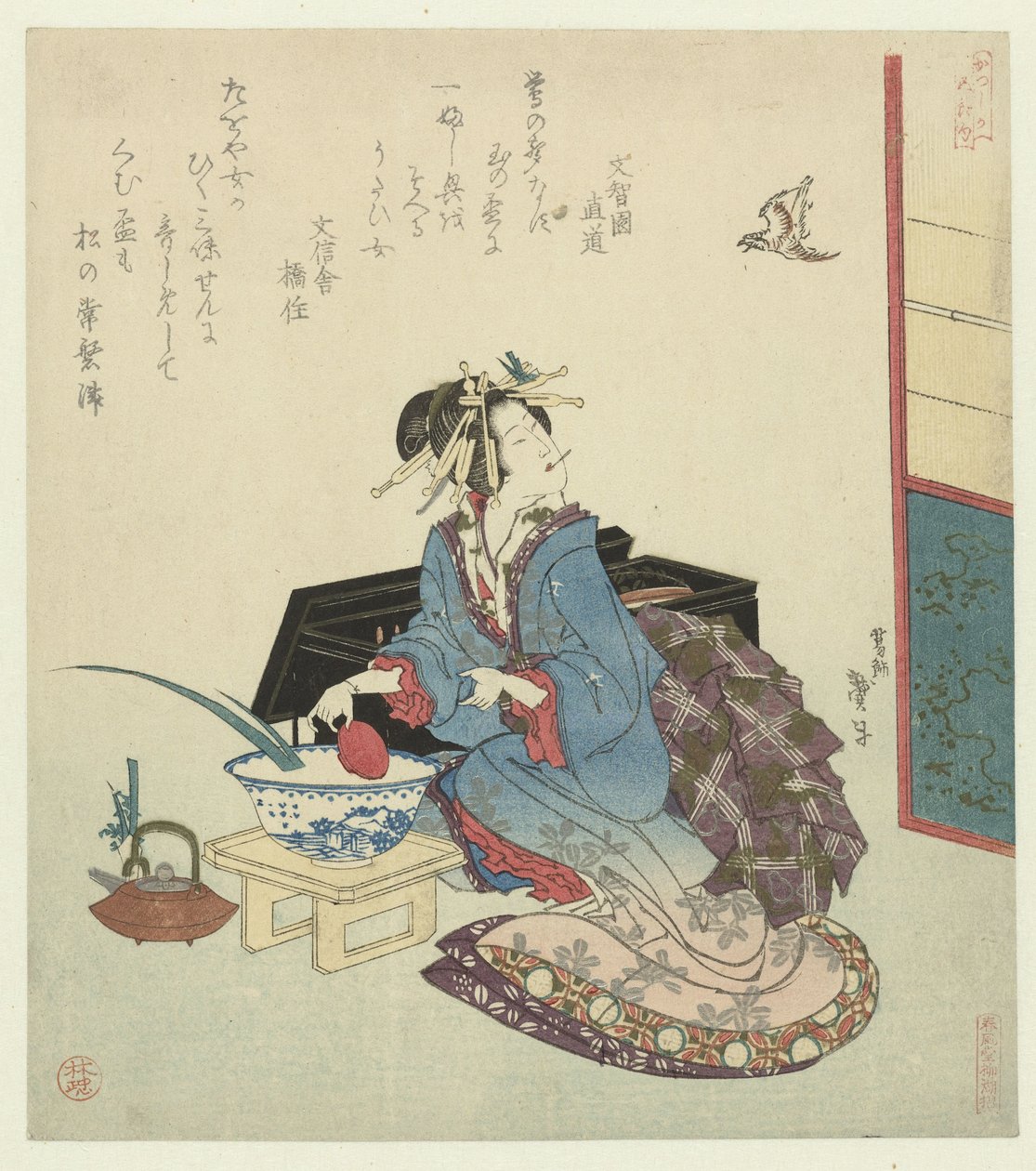 Geisha a olhar para um Cuco de Katsushika Taito II