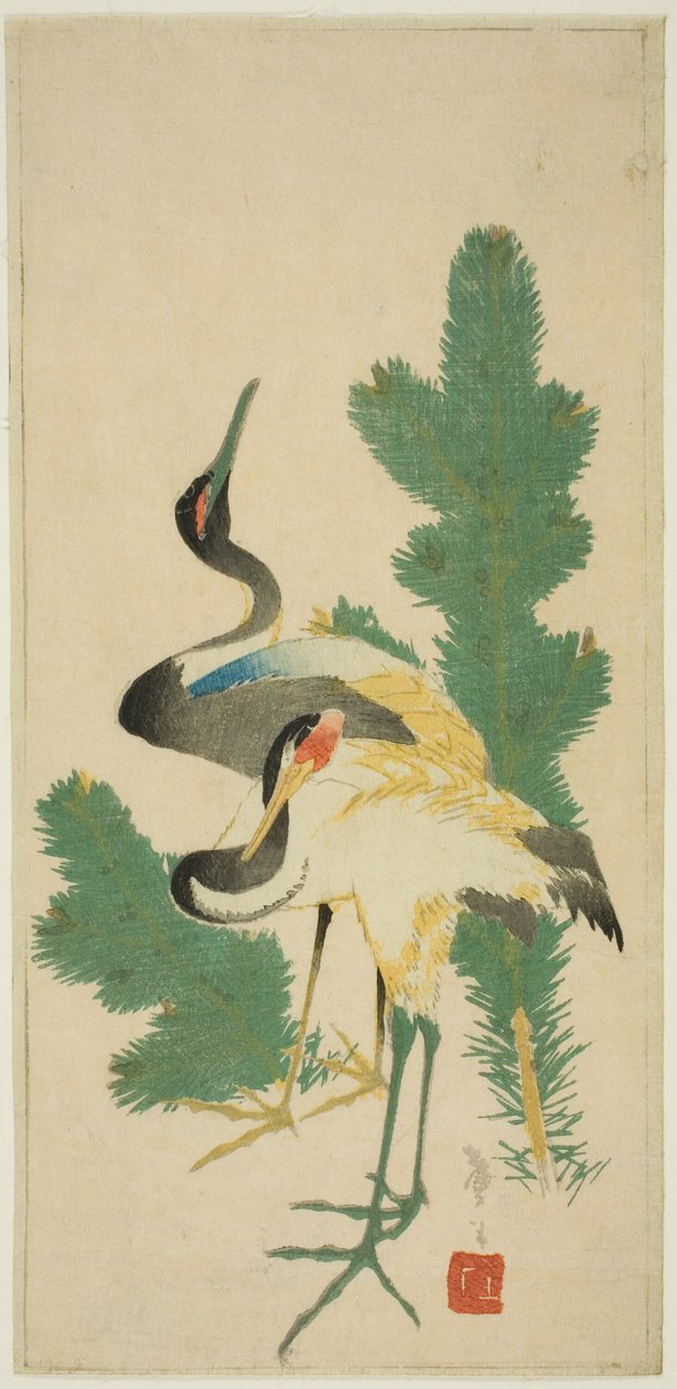 Pinho e guindastes de Katsushika Taito II