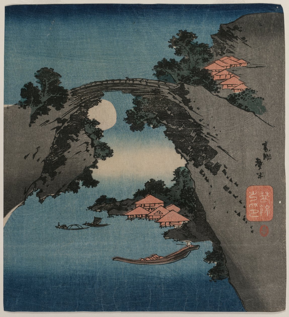 A Ponte dos Macacos, no início da década de 1830. de Katsushika Taito II