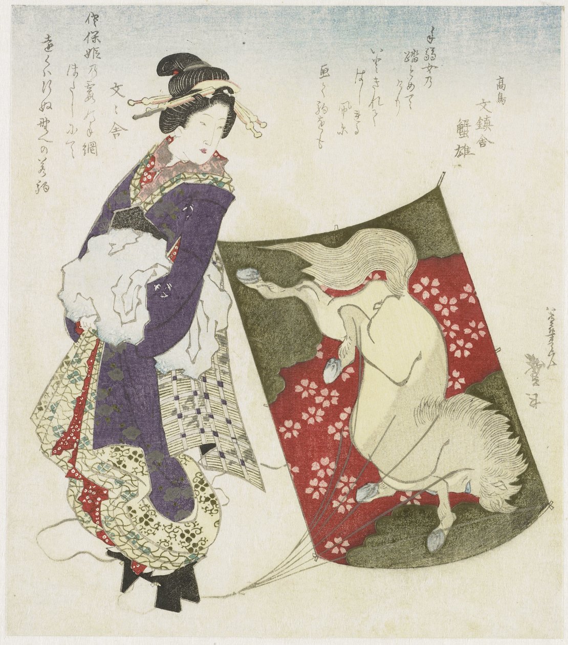 Mulher de pé sobre a corda de uma pipa de Katsushika Taito II