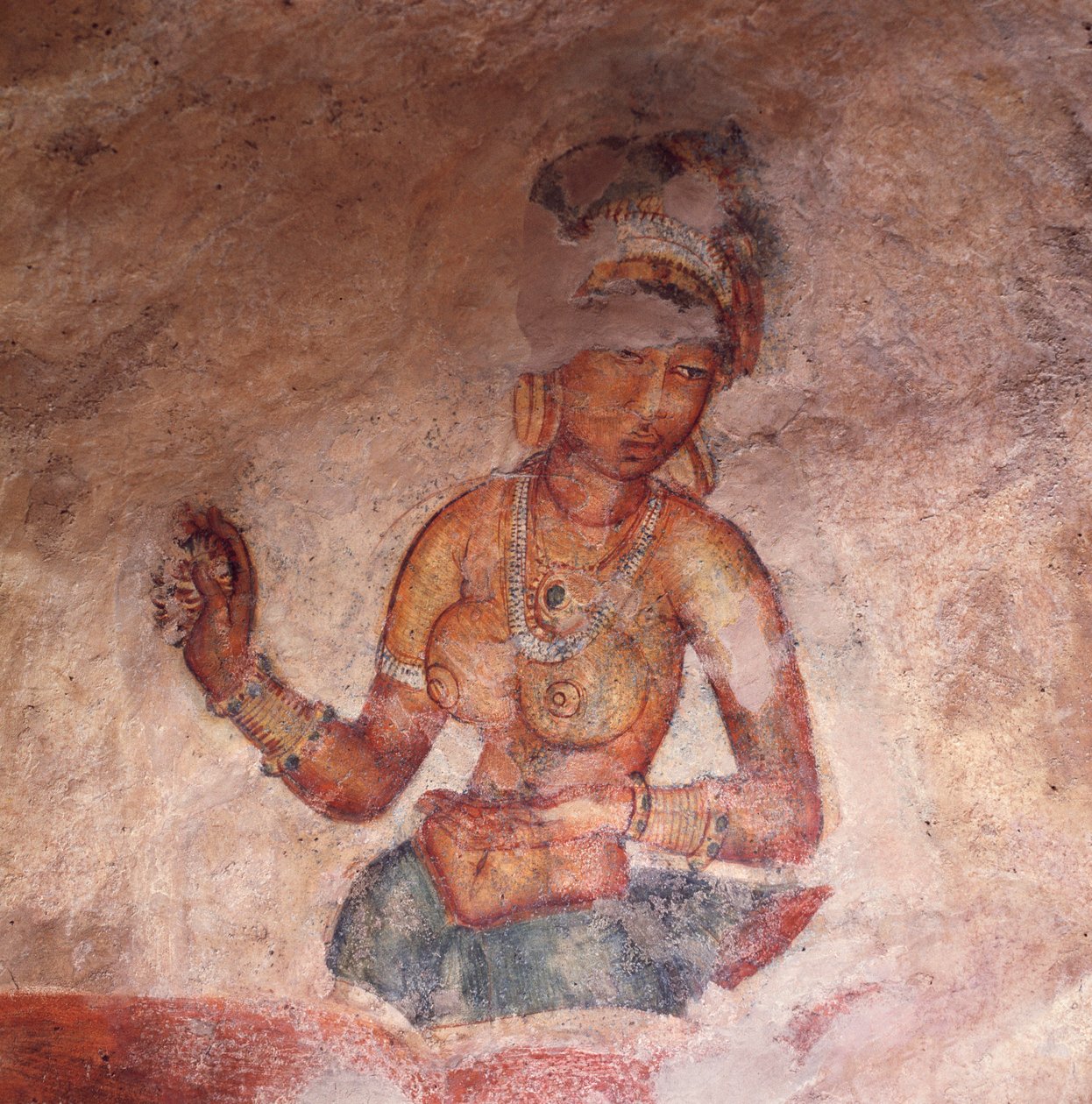 Apsaras, ninfa celeste a fazer uma oferenda, fresco, fortaleza de Sigiriya (Lista do Património Mundial da UNESCO de Alec Hunter