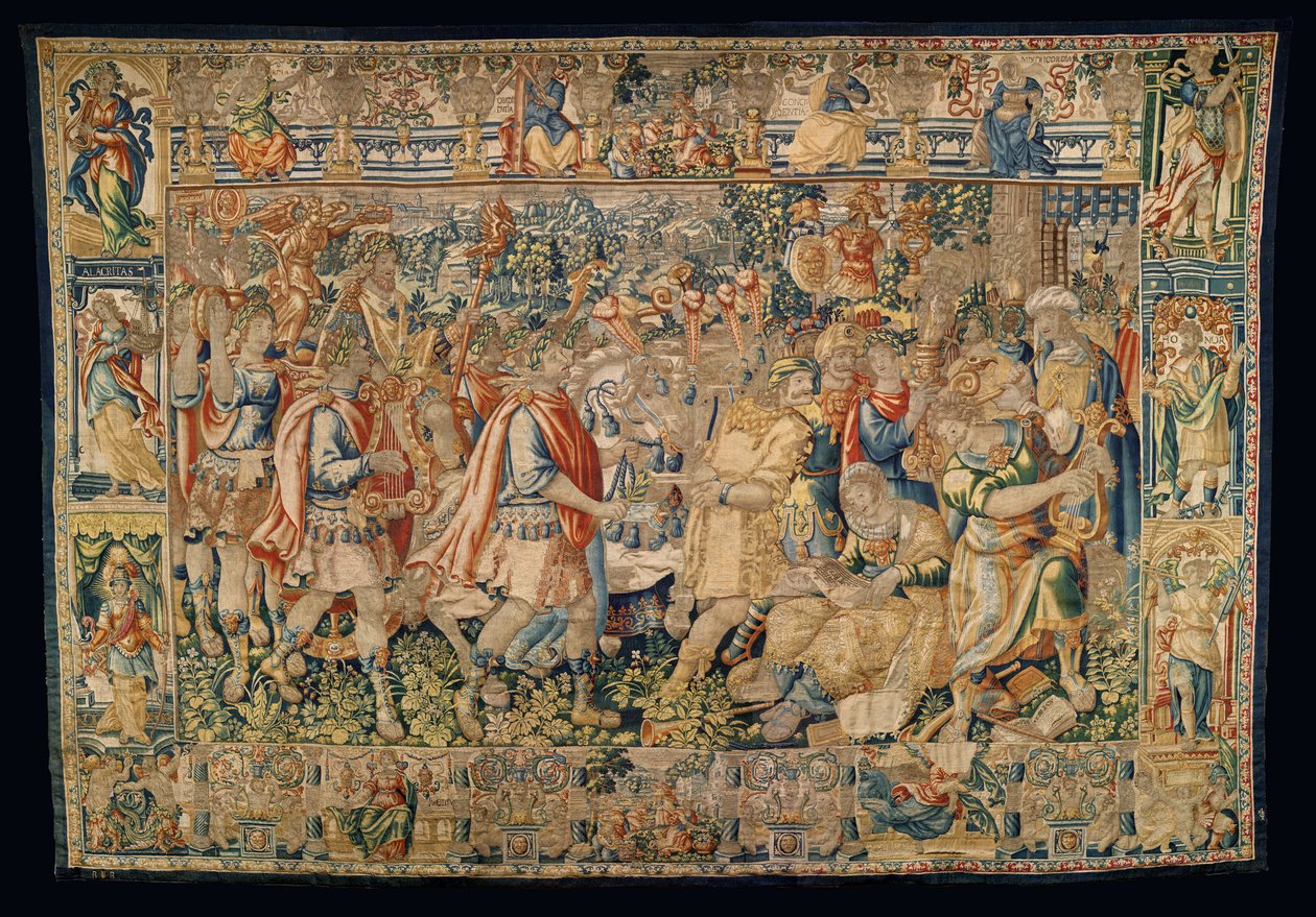 Museu Paroquial das Tapeçarias (Museu Paroquial das Tapeçarias de Pastrana). tapeçaria flamenga. Carlos Magno, entrada triunfal na Carmânia (Alexandre, o Grande, entrada triunfal na Carmânia). de Alec Hunter
