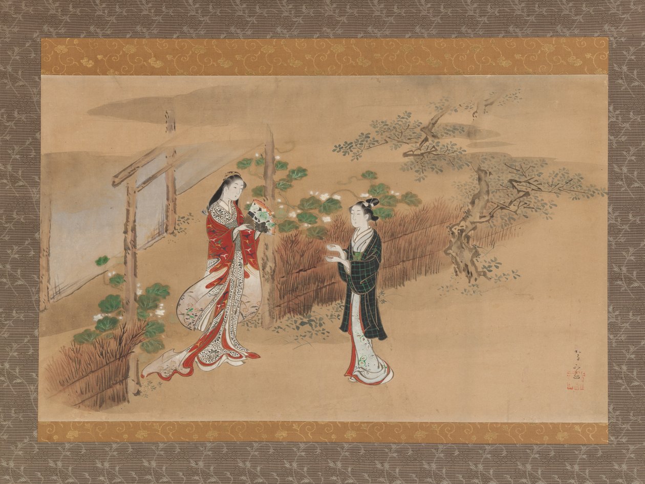 Evening Faces Yugao capítulo de The Tale of Genji Genji monogatari, século 18. de Kawamata Tsunemasa
