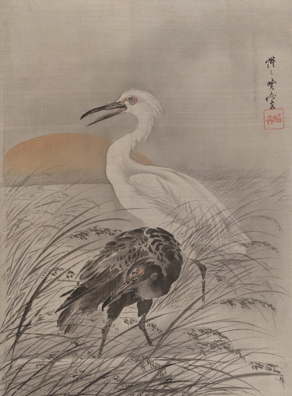 Guindastes em Marsh, ca. 1887 de Kawanabe Kyosai
