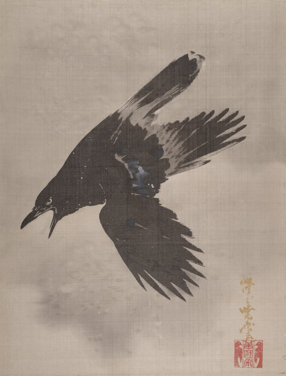 Corvo voando na neve, ca. 1887 de Kawanabe Kyosai