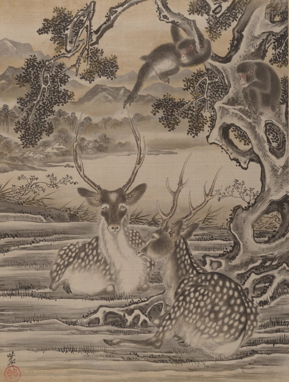 Cervos e Macacos, ca. 1887 de Kawanabe Kyosai
