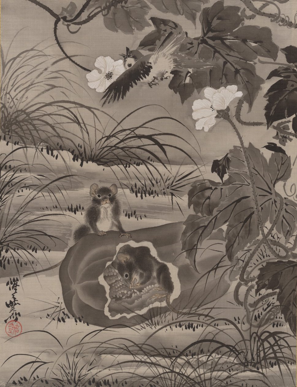 Ratos em um melão, ca. 1887. de Kawanabe Kyosai