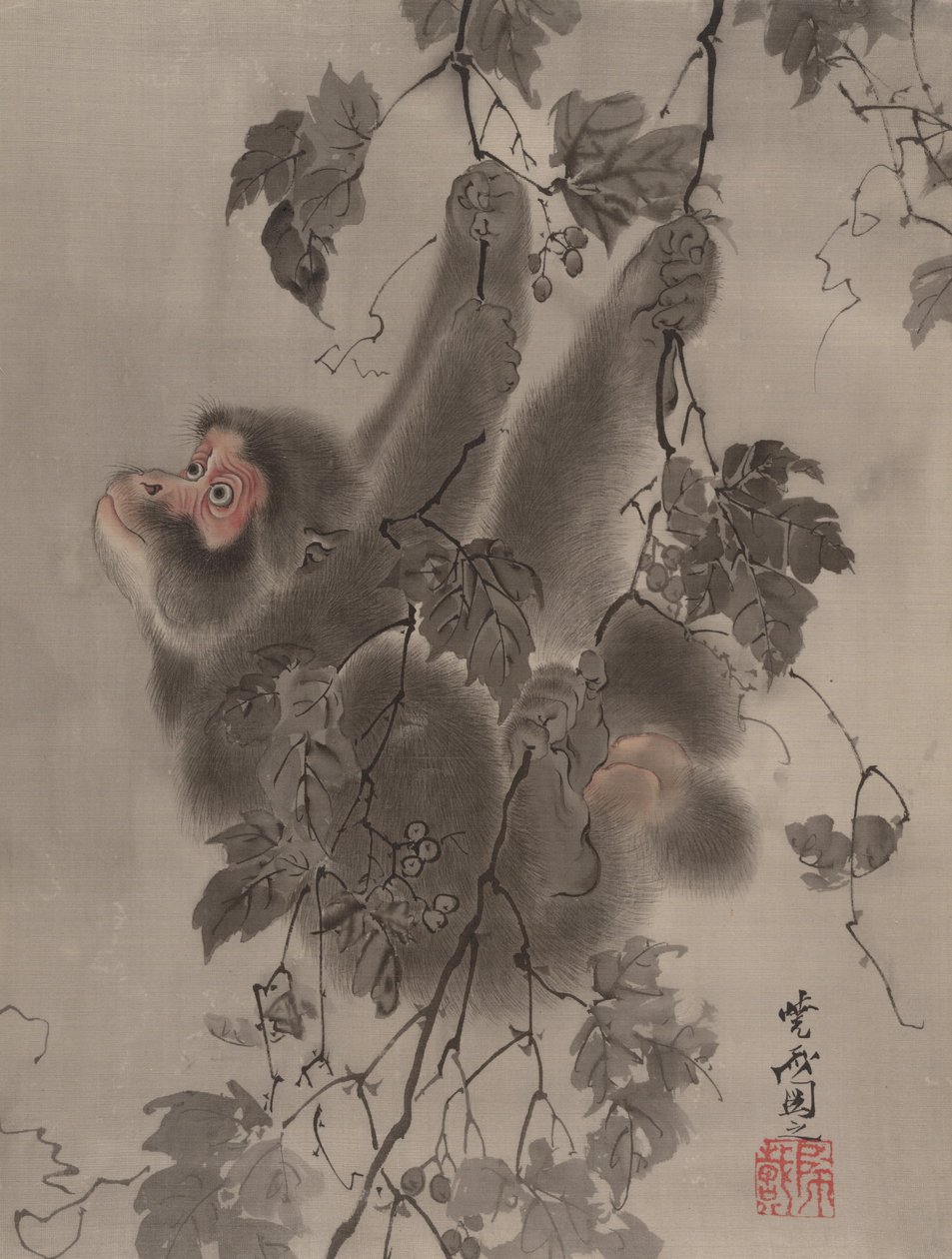 Macaco pendurado em videiras, ca. 1887 de Kawanabe Kyosai