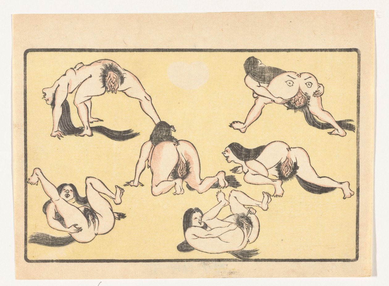 mulheres nuas A Cauda Grande (título da série) de Kawanabe Kyosai
