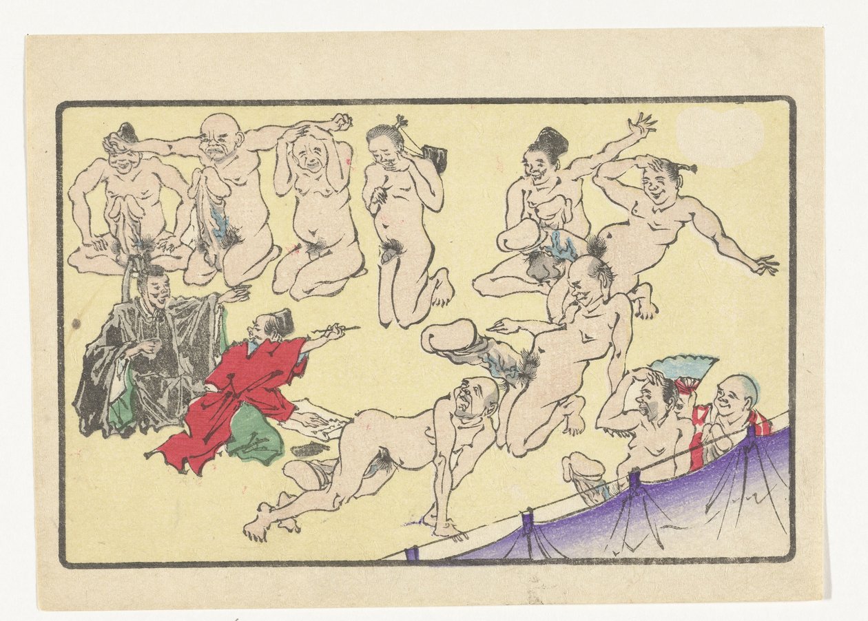concurso de pênis A Cauda Grande (título da série) de Kawanabe Kyosai