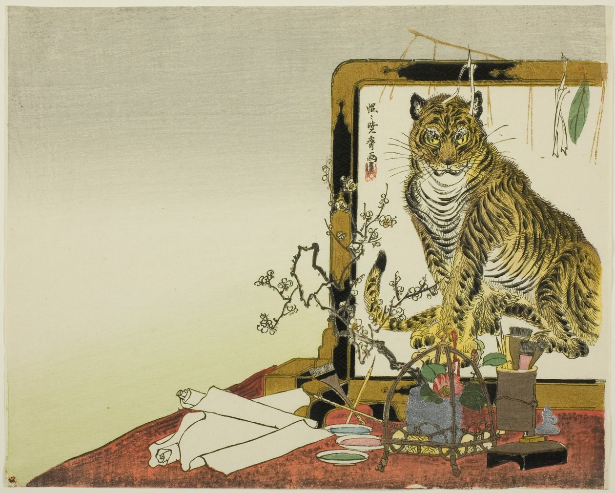 Ecrã de pé (Tsuitate) de um tigre de Kawanabe Kyosai