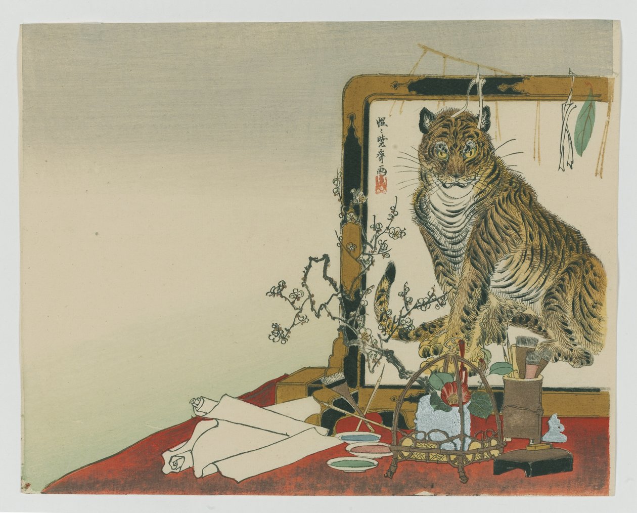 Tela ereta (Tsuitate) de um tigre, 1878 (impressão de cor do woodblock) de Kawanabe Kyosai