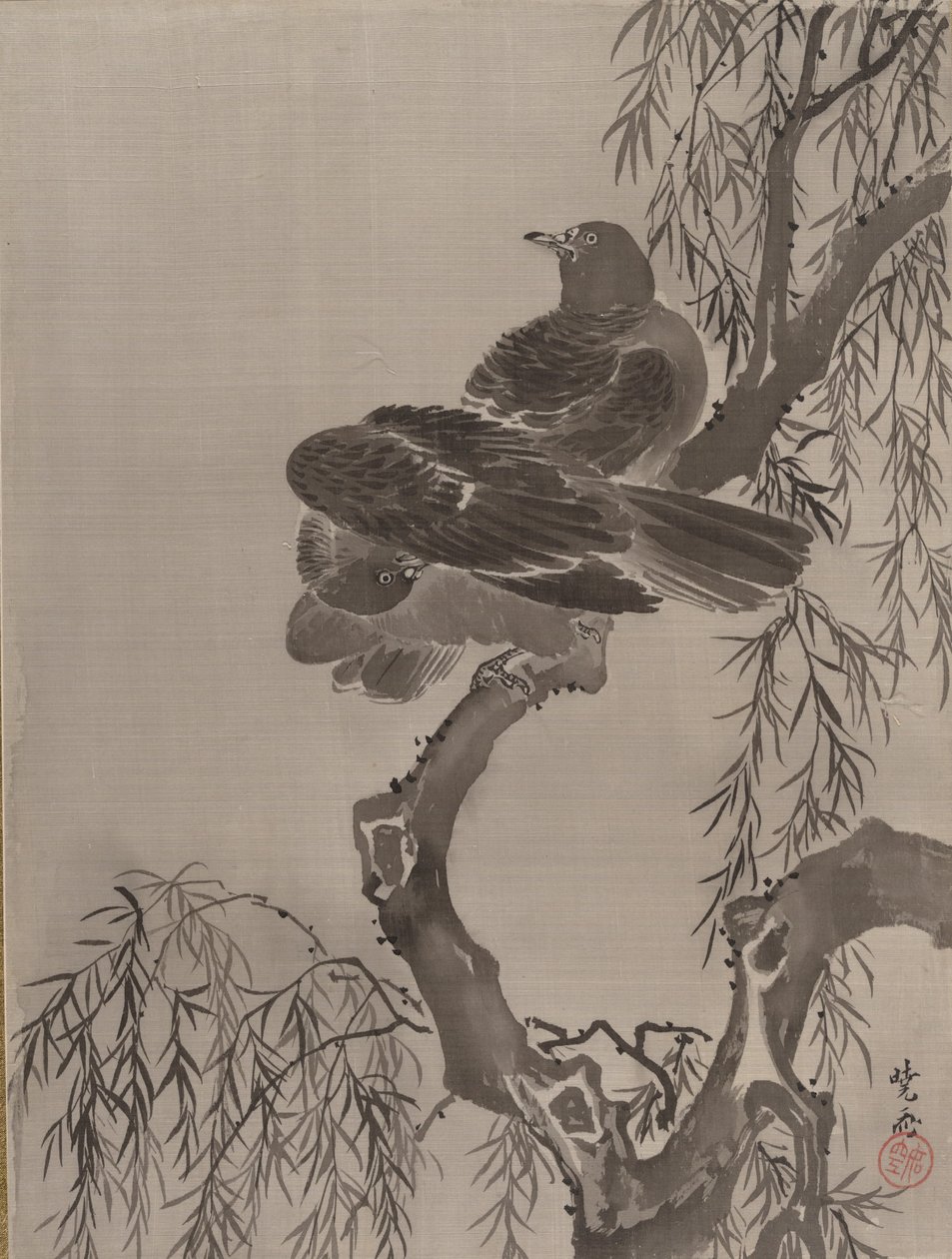 Dois pássaros em um galho, ca. 1887 de Kawanabe Kyosai