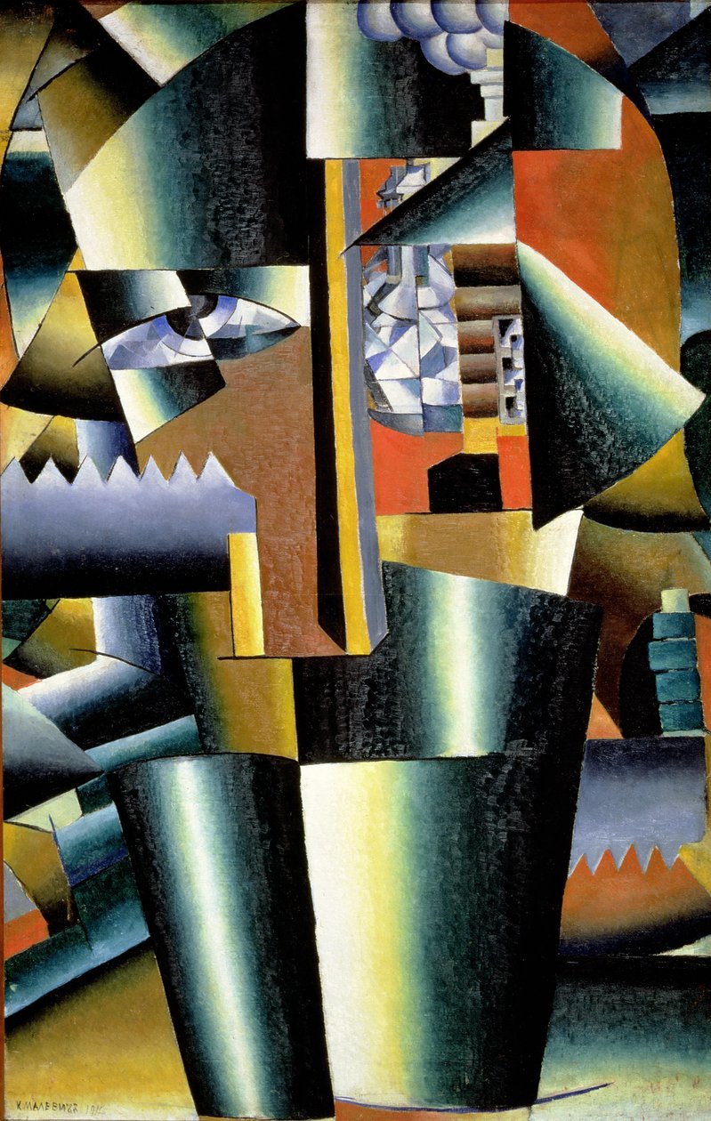 Retrato do Artista Ivan Vasilievich Klyun (1873-1942) como Construtor, 1911 de Kazimir Severinovich Malevich
