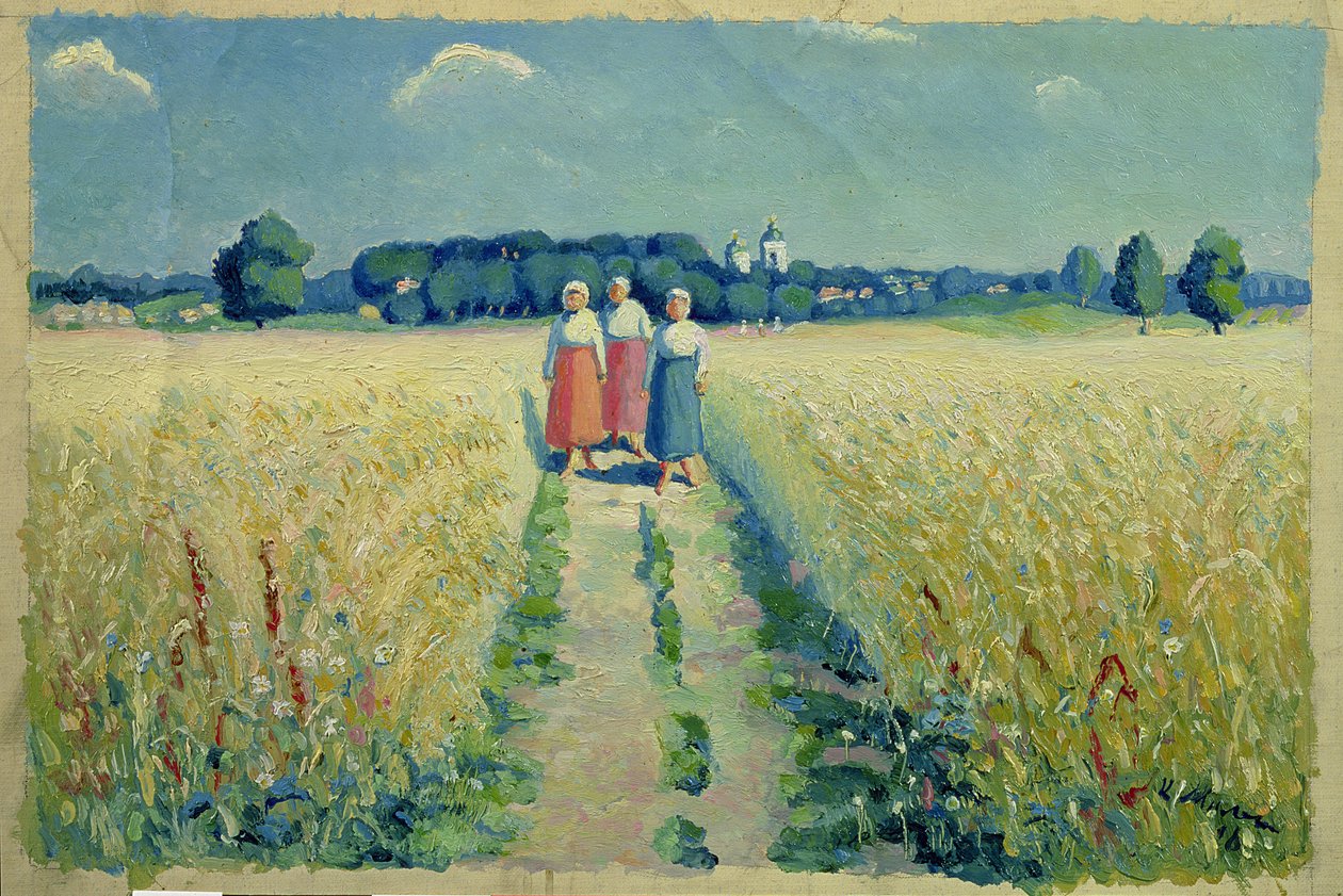Três mulheres em uma estrada, 1900 de Kazimir Severinovich Malevich