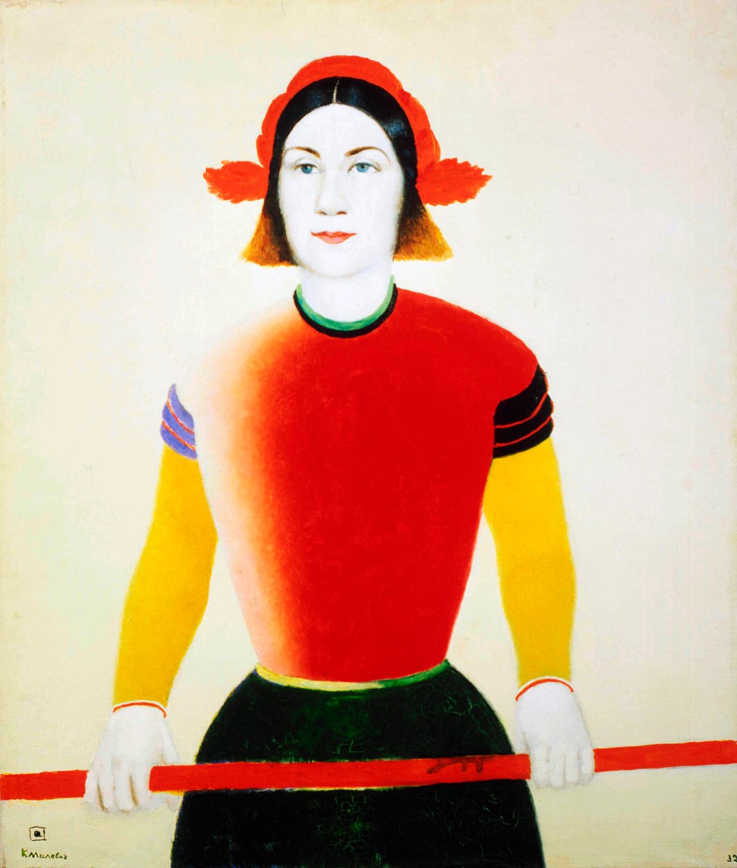 Uma menina com um pólo vermelho, 1932-1933. de Kazimir Severinovich Malevich