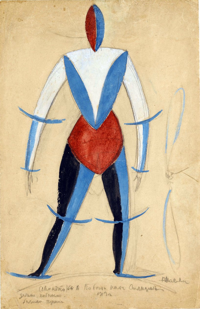 Aviador. Projeto de figurino para a ópera Victory over the sun de A. Kruchenykh par Malevich, Kasimir Severinovich (1878-1935) de Kazimir Severinovich Malevich