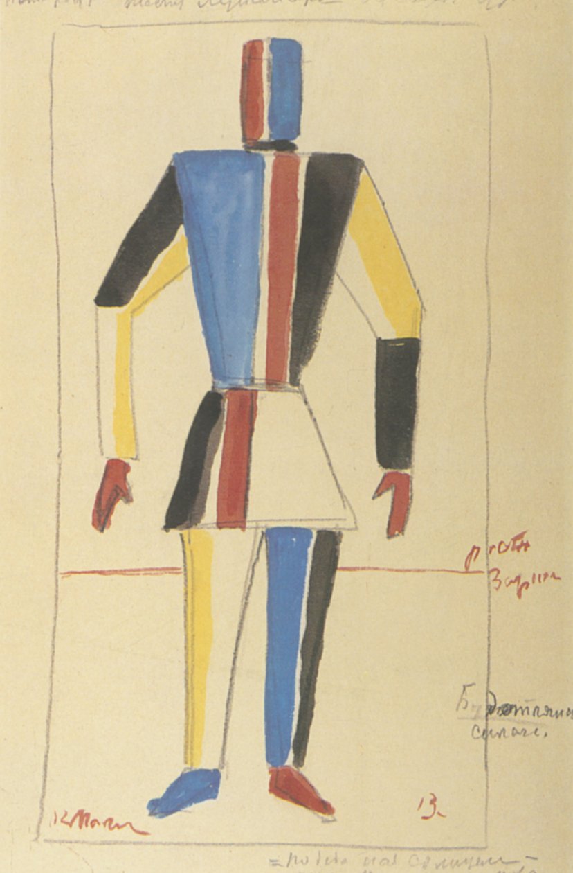 Futurista Strongman. Figurino da ópera Vitória sobre o sol após A. Kruchenykh de Kazimir Severinovich Malevich