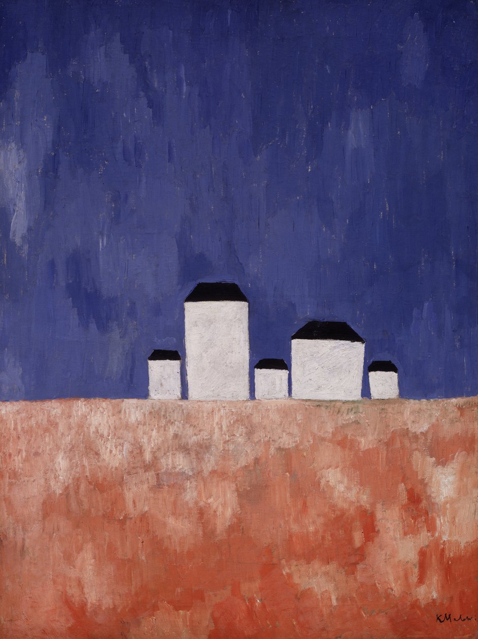 Paisagem com cinco casas, c.1932 de Kazimir Severinovich Malevich