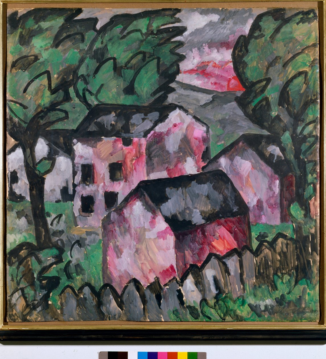 Paisagem com casas vermelhas Pintura por Kasimir Severinovich Malevich (Malevich, Malevic) (1878-1935) Sol 107x106 cm 1910 Sun Kunstmuseum Bale de Kazimir Severinovich Malevich