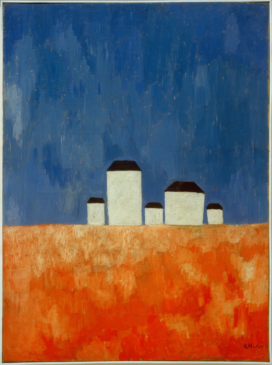 Paisagem com cinco casas de Kazimir Severinovich Malevich