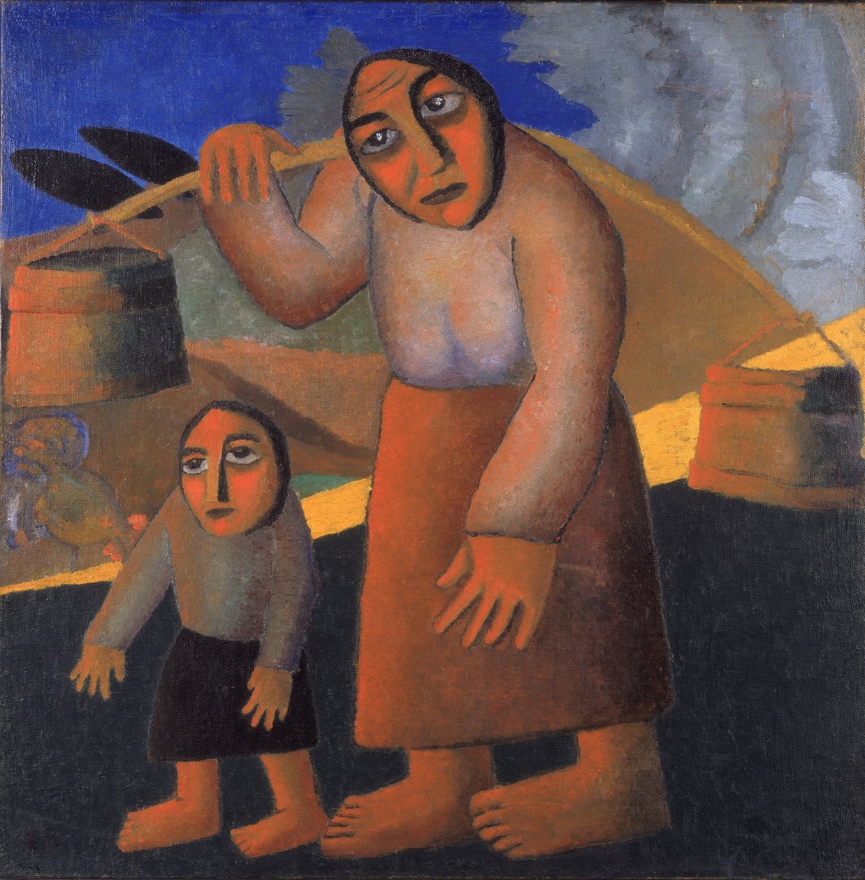 Camponesa com baldes e criança, c. 1912 de Kazimir Severinovich Malevich