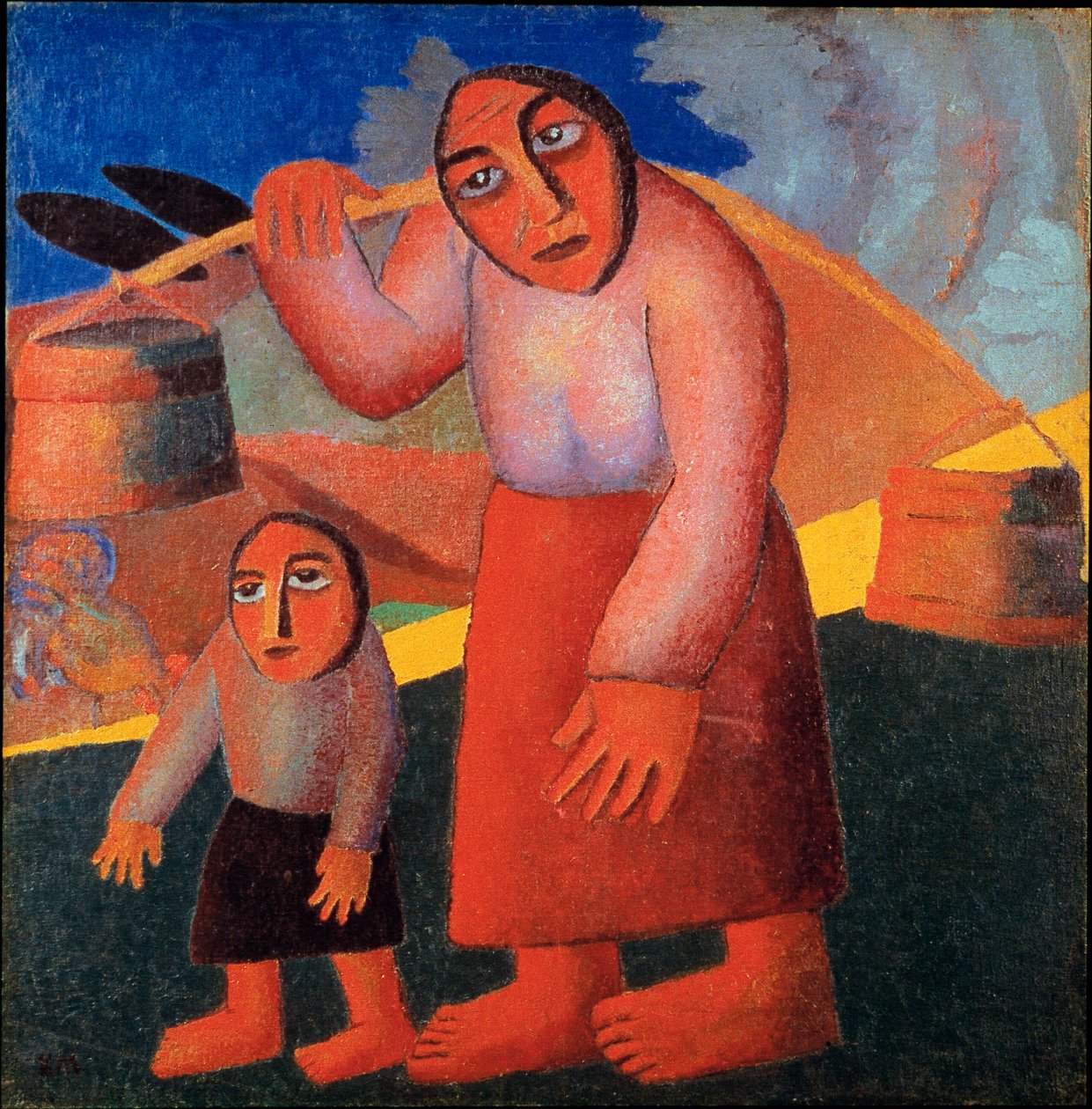 Camponês com baldes Pintura de Kasimir Malevic (Malevich, Malevich) (1878-1935) 1911 Sol. 173x73 cm Amsterdam, Museu Stedelijk de Kazimir Severinovich Malevich